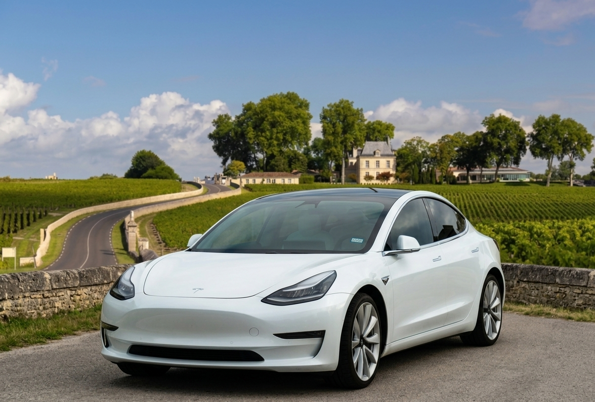 Tesla Model 3 blanche — Chauffeur VTC David's Drive Médoc